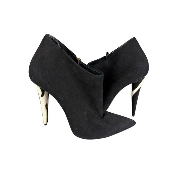 Giuseppe Zanotti Black Suede Booties 39 US 9 Pony Hair Zebra Heel Ankle Zip - Picture 2 of 9